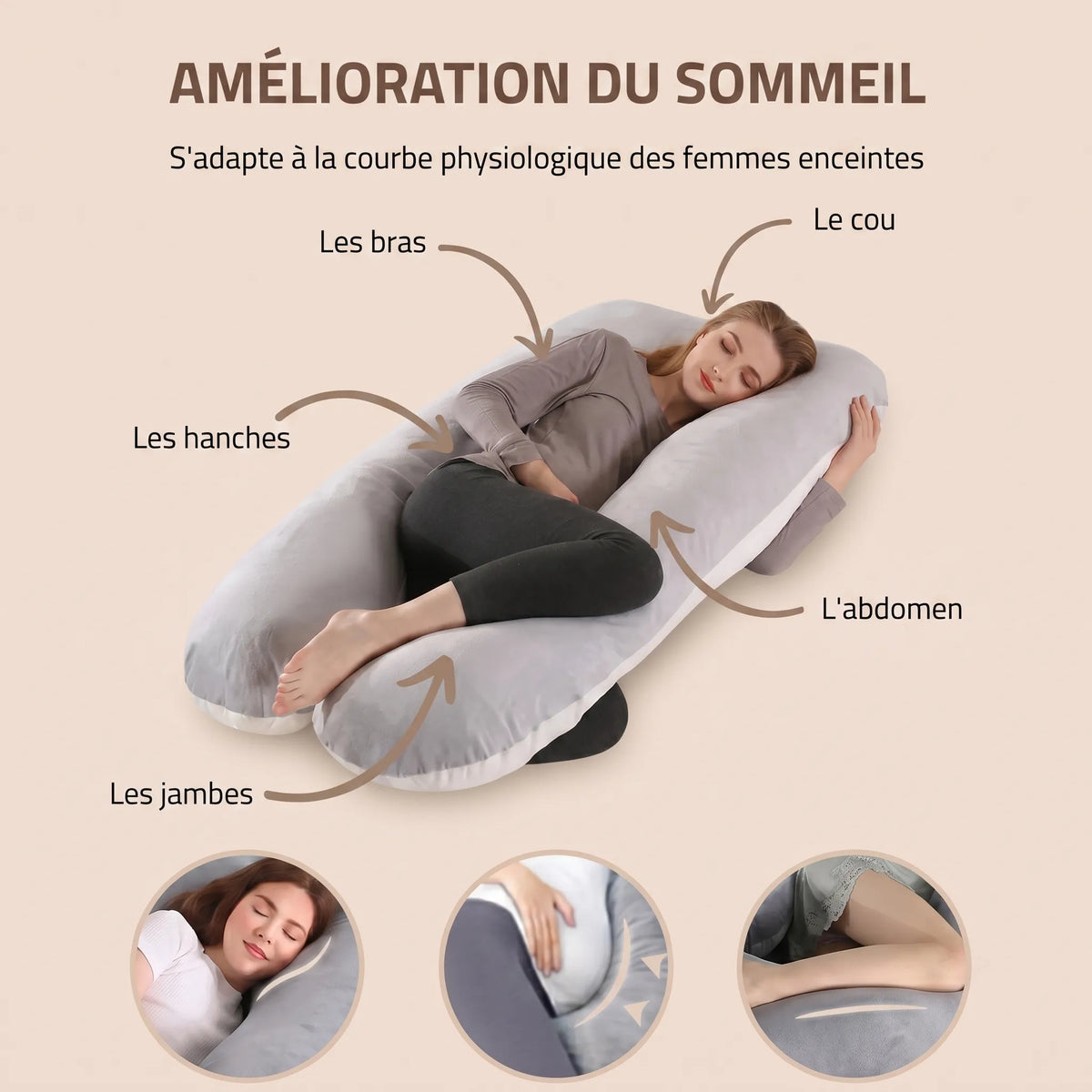 Coussin grossesse TIMA - sommeil côté gauche recommandé