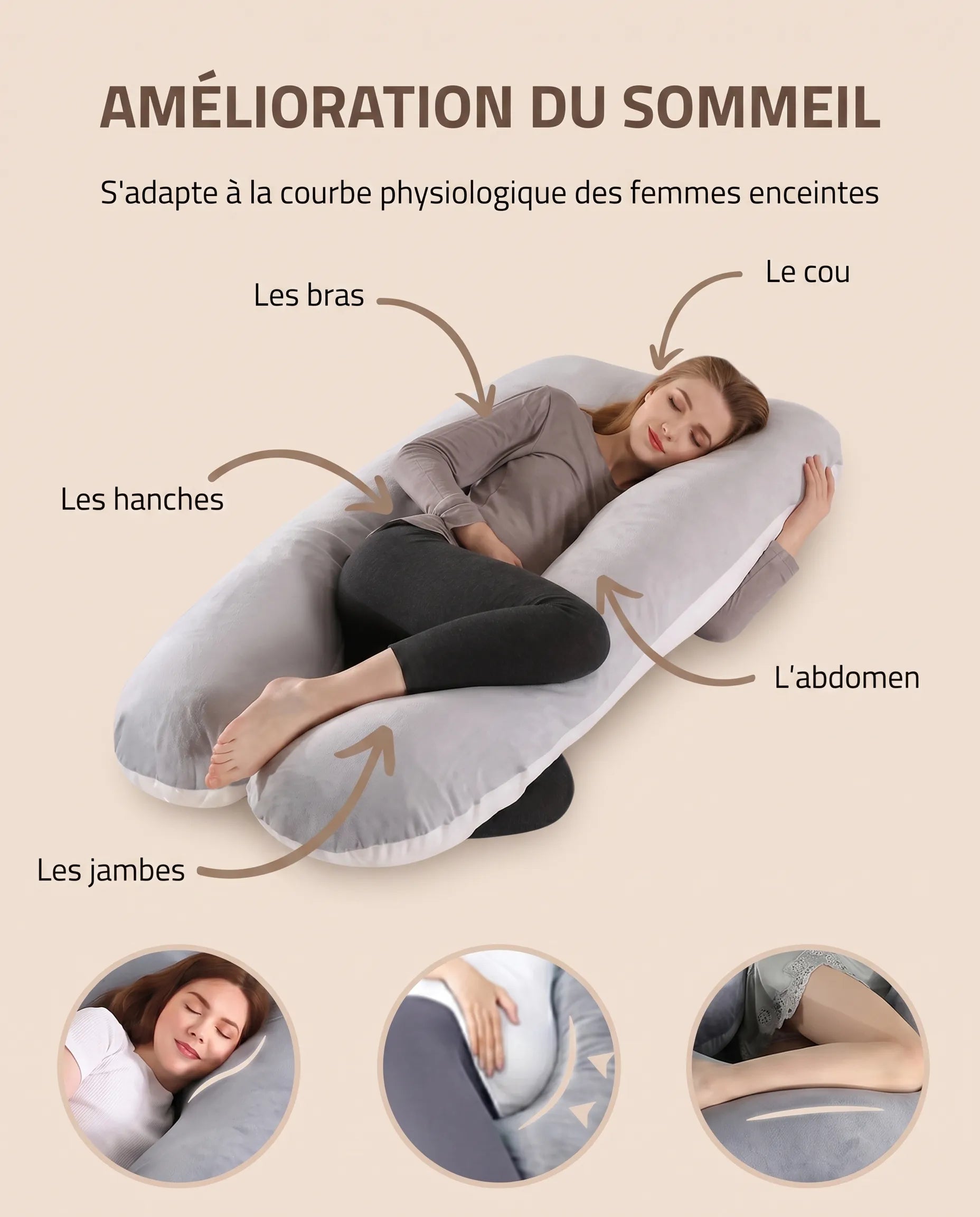 Coussin de grossesse forme G Bebevoa - vue complète