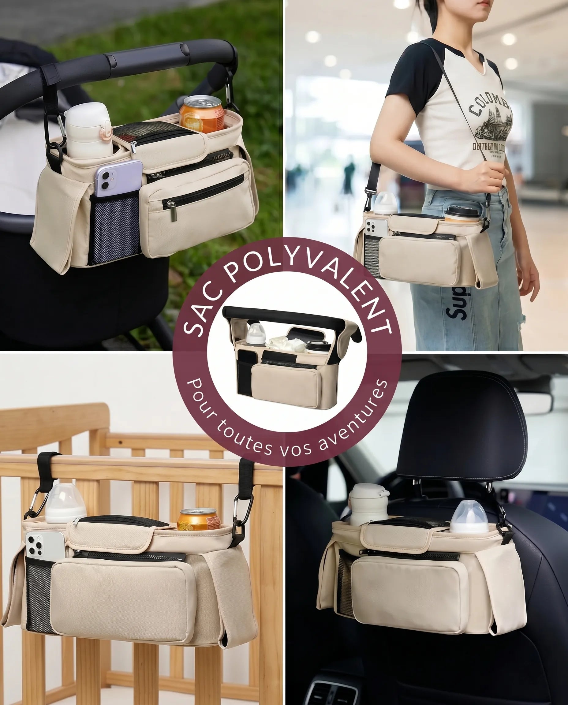 Sac organiseur poussette Bebevoa - vue complète